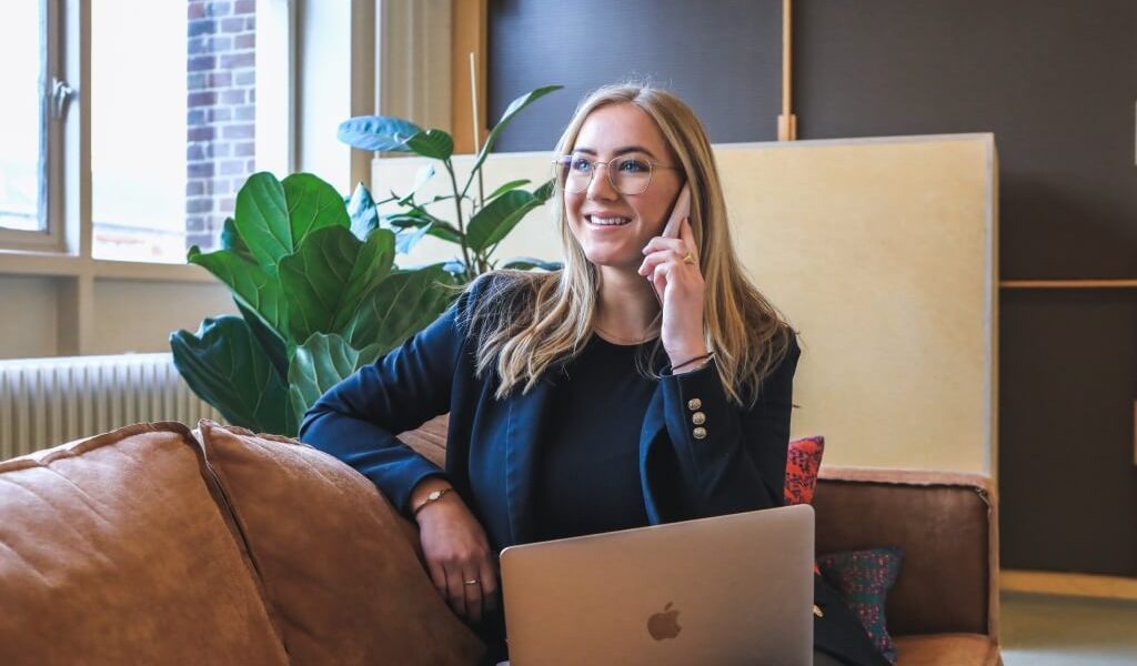 Girl smiling while on call