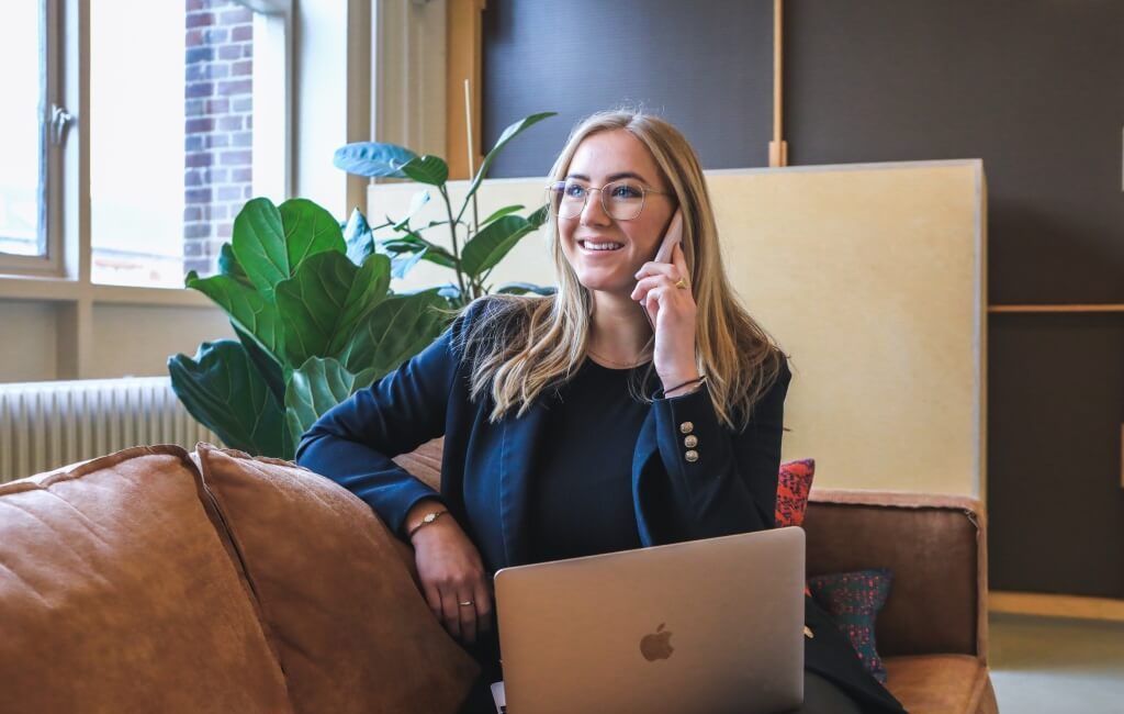 Girl smiling while on call